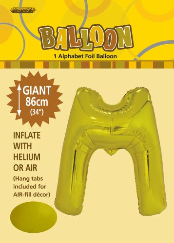 Gold "M" Alphabet Foil Balloon 86cm (34")
